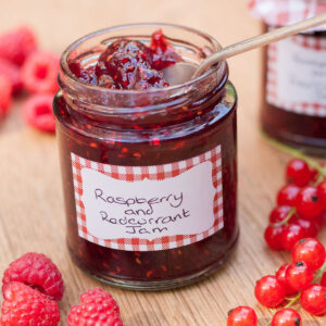 jar of raspberry and redcurrant jam